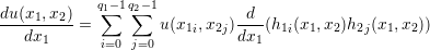             q1− 1q2− 1
du(x1,x2)-= ∑   ∑   u(x  ,x  )-d--(h (x ,x )h  (x ,x ))
   dx1      i=0 j=0    1i  2jdx1   1i 1  2  2j  1  2
